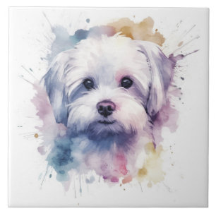 Maltesiska Terrier Watercolor hund pet Kakelplatta
