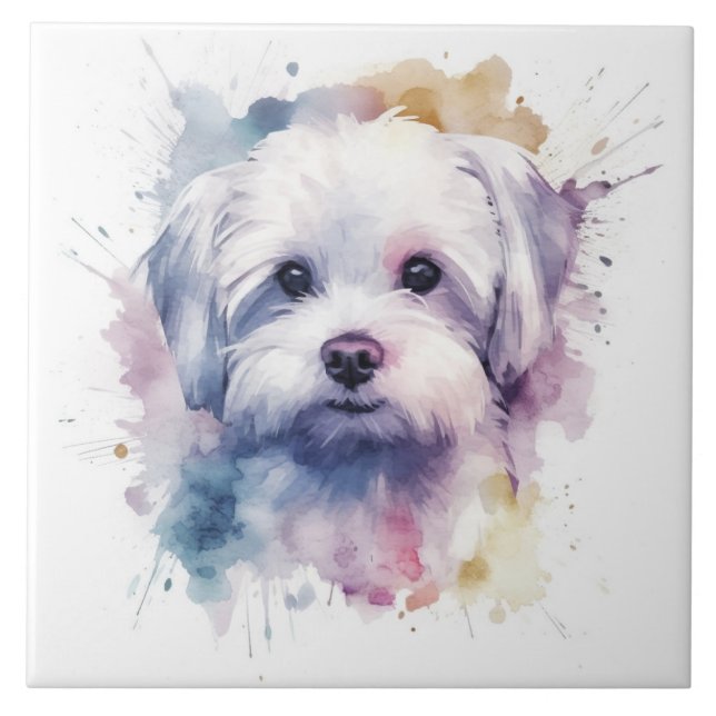 Maltesiska Terrier Watercolor hund pet Kakelplatta (Framsidan)