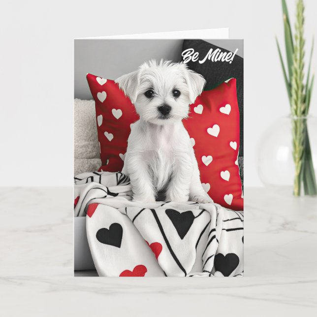Maltesiskt Terrier Puppy Valentine Card Tack Kort (Framsida)