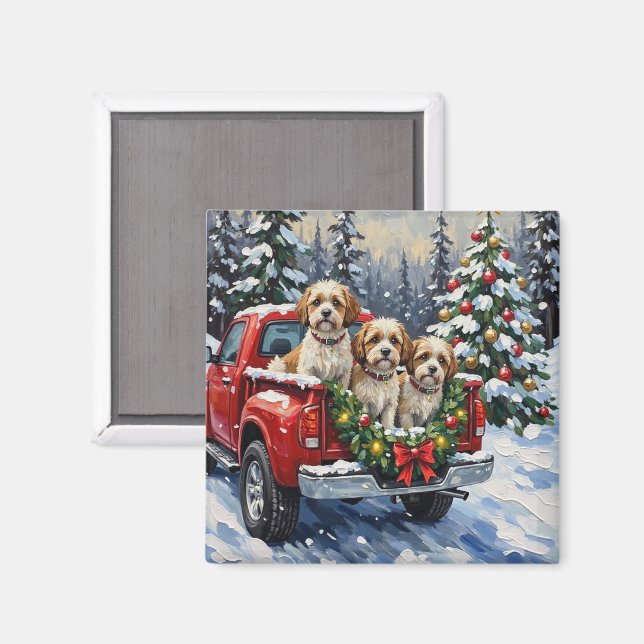 Malti-Tzu Christmas Red Truck Holiday Magnet (Front/Back)