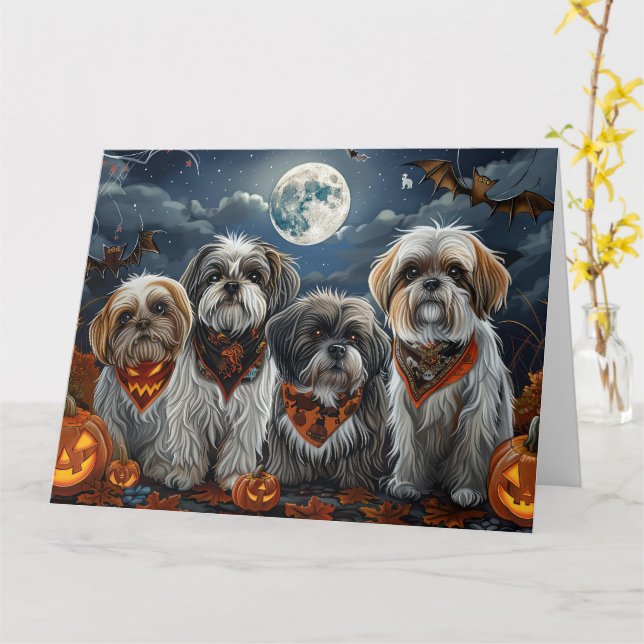 Malti Tzu Halloween Spooky Kort (Gul blomma)
