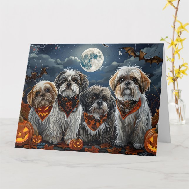 Malti Tzu Halloween Spooky Kort (Gul blomma)