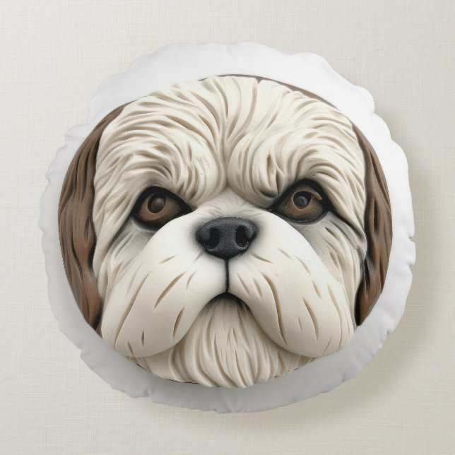 Malti Tzu Hund 3D Inspirerad Rund Kudde (Framsidan)
