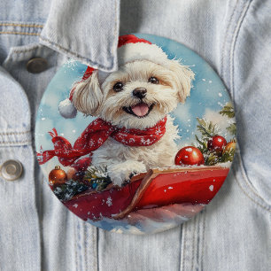 Malti Tzu Hund i släde Låt det snöa jul Knapp