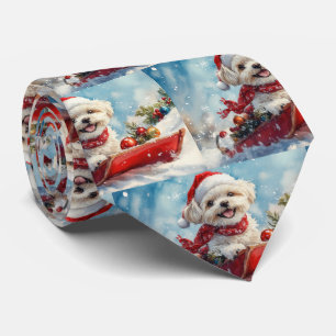 Malti Tzu Hund i Sledge Låt det snöa jul Slips