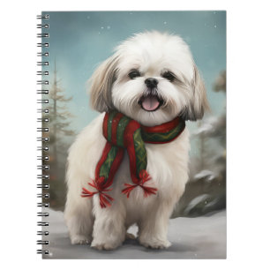 Malti Tzu Hund i Snö Jul Anteckningsbok