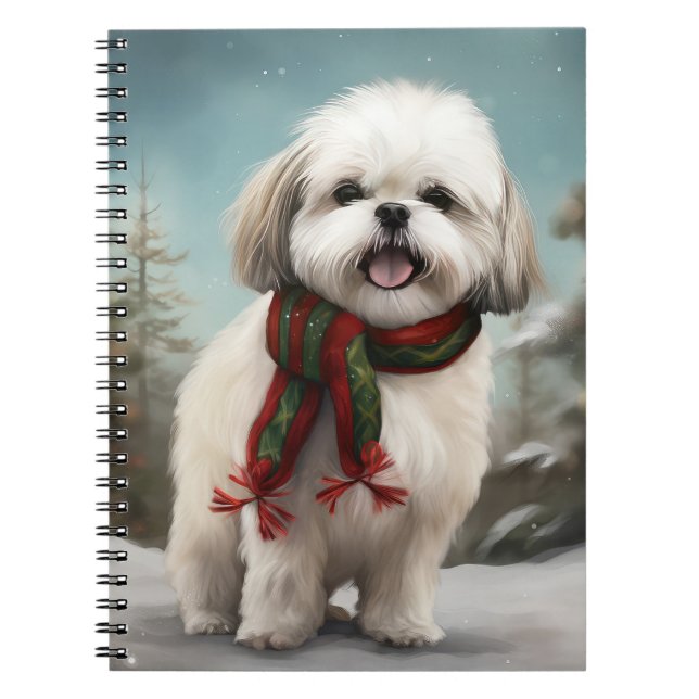 Malti Tzu Hund i Snö Jul Anteckningsbok (Framsidan)