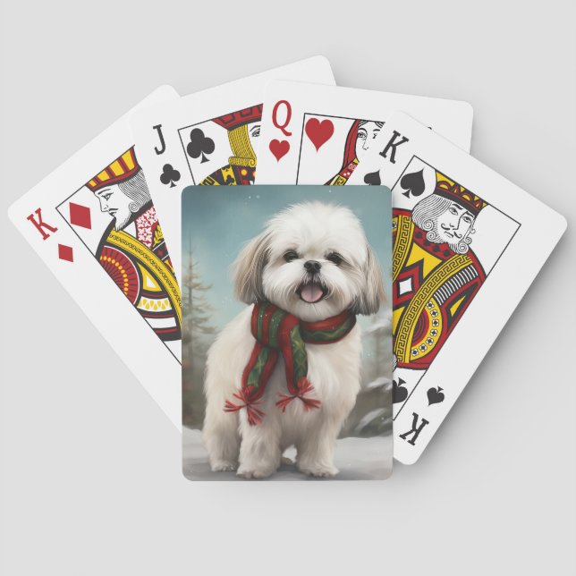 Malti Tzu Hund i Snö-jul Casinokort (Baksidan)