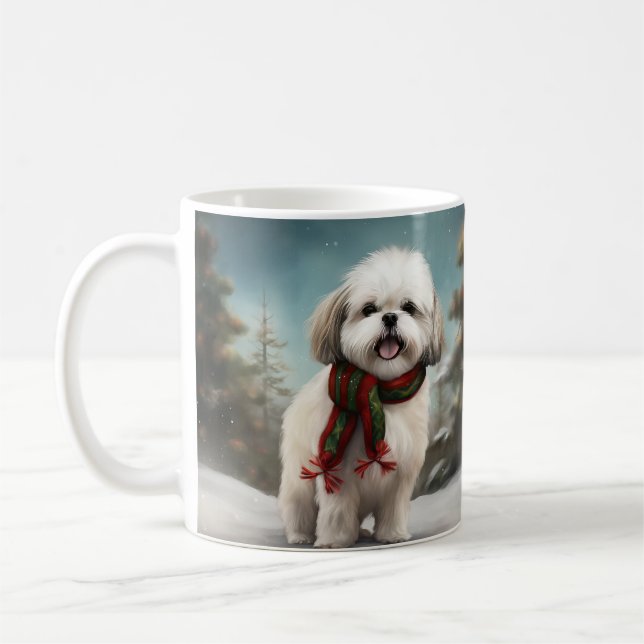 Malti Tzu Hund i Snö-jul Kaffemugg (Vänster)