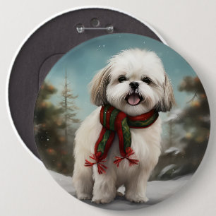Malti Tzu Hund i Snö Jul Knapp