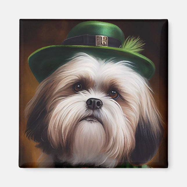 Malti Tzu Hund i St. Patrick Dress Magnet (Framsidan)