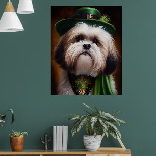 Malti Tzu Hund i St. Patrick Dress Poster