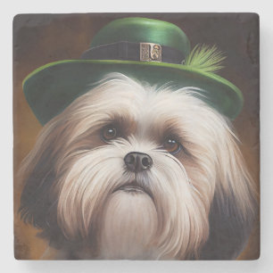 Malti Tzu Hund i St. Patrick Dress Stenunderlägg