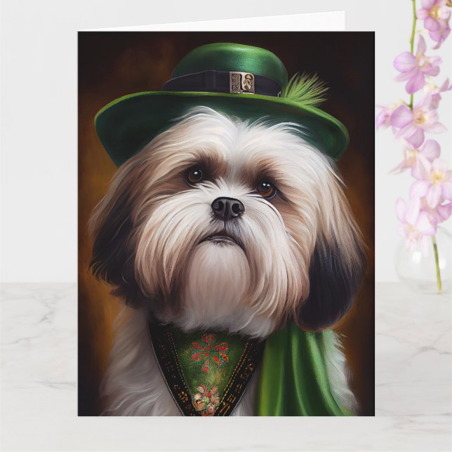 Malti Tzu Hund i St. Patrick's Day Dräkt Kort (Orkide)