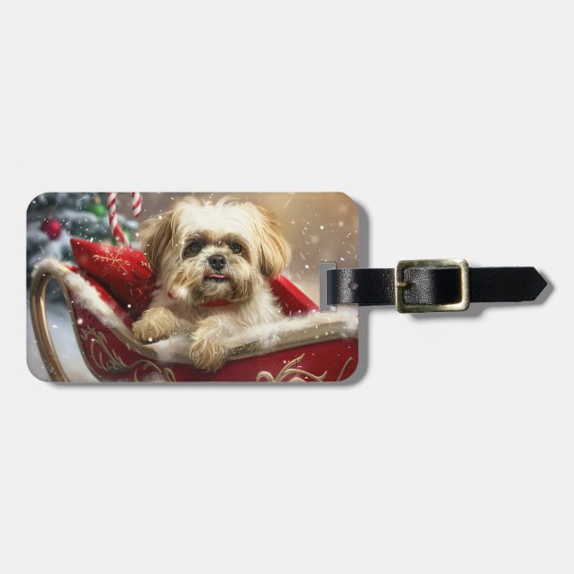 Malti Tzu Hund Jul Festlig Bagagebricka (Horisontell Framsida)