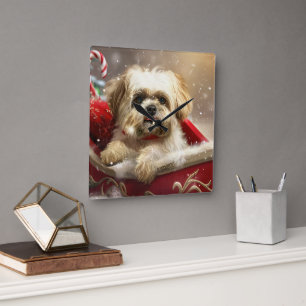 Malti Tzu Hund Jul Festlig Fyrkantig Klocka