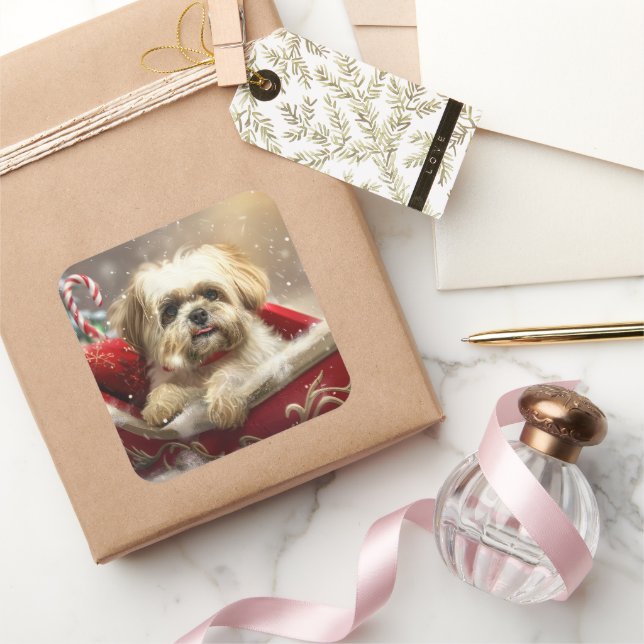 Malti Tzu Hund Jul Festlig Fyrkantigt Klistermärke (Gifting)