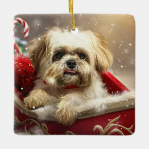 Malti Tzu Hund Jul Festlig Julgransprydnad Keramik