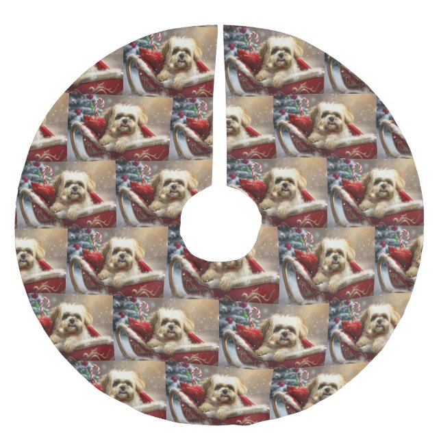 Malti Tzu Hund julafton Julgransmatta Borstad Polyester (Framsidan)