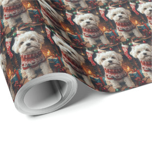Malti Tzu Hund Med Julpresenter Öppen Spis Presentpapper