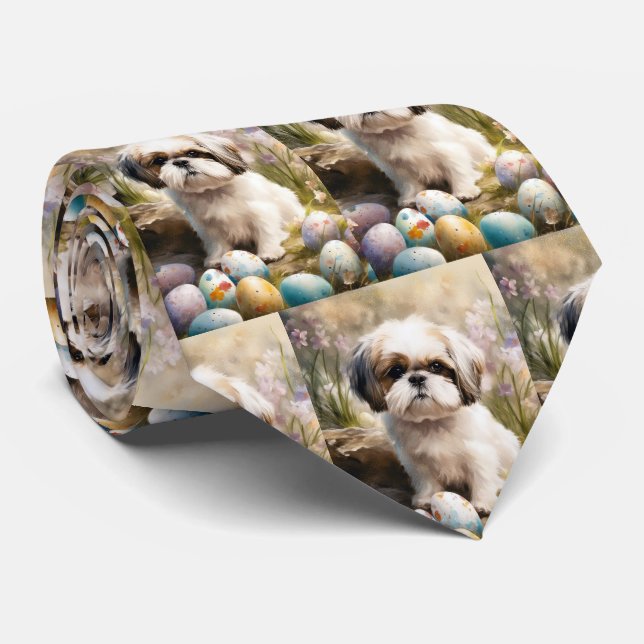 Malti Tzu Hund med Påskägg Semester Slips (Rullad)