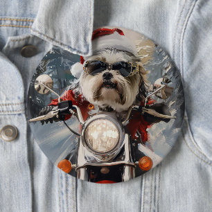 Malti Tzu Hund Ridande Motorcykel Jul Knapp