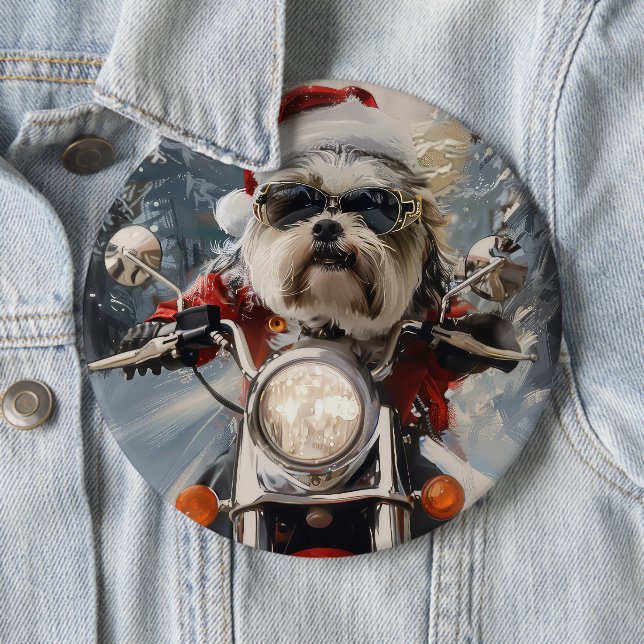 Malti Tzu Hund Ridande Motorcykel Jul Knapp (In Situ)