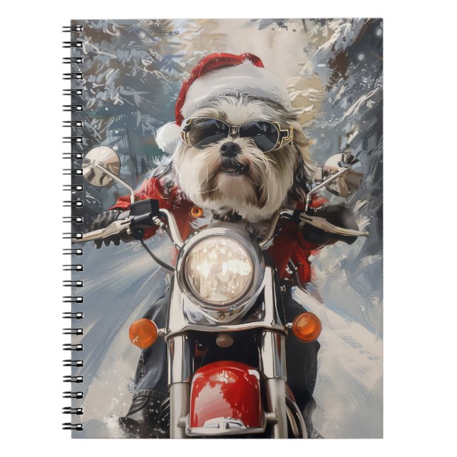 Malti Tzu Hund Riding Motorcykel jul Anteckningsbok (Framsidan)