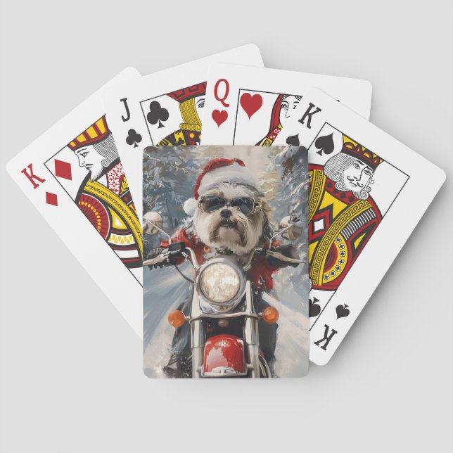 Malti Tzu Hund Riding Motorcykel jul Casinokort (Baksidan)