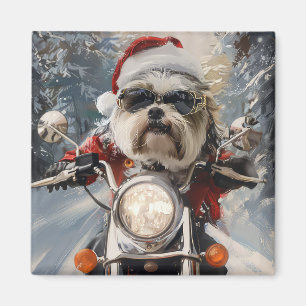 Malti Tzu Hund Riding Motorcykel jul Magnet