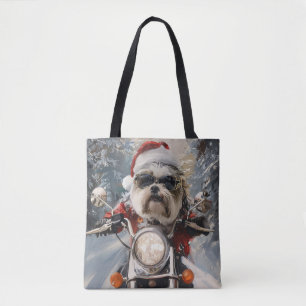 Malti Tzu Hund Riding Motorcykel jul Tygkasse