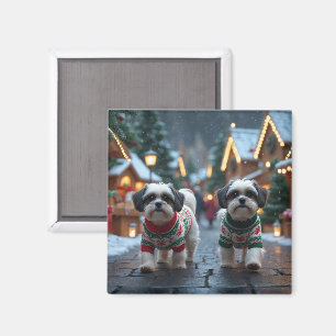 Malti Tzu Hundar Jul Snö Högtid Magnet