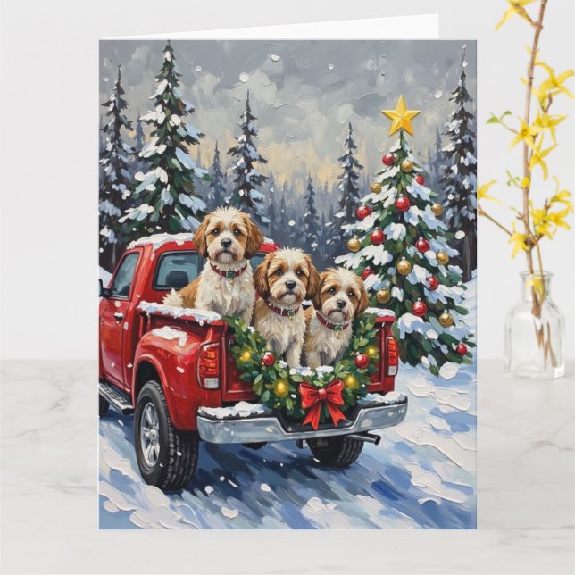 Malti-Tzu Jul Röda Lastbil Julfirande Kort (Gul blomma)