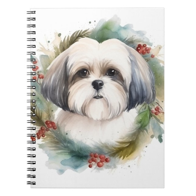 Malti Tzu Juldagen Utandning Festive Valp Anteckningsbok (Framsidan)