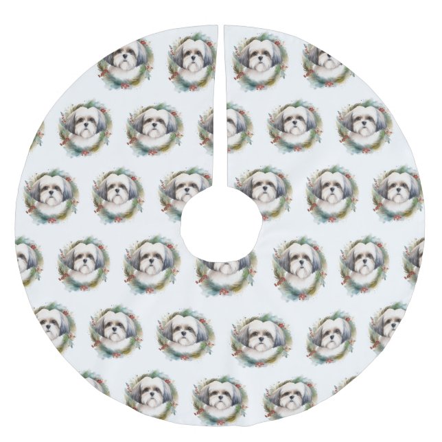 Malti Tzu Juldagen Utandning Festive Valp Julgransmatta Borstad Polyester (Framsidan)