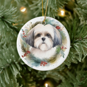 Malti Tzu julkrans Festiv valp Julgransprydnad Keramik