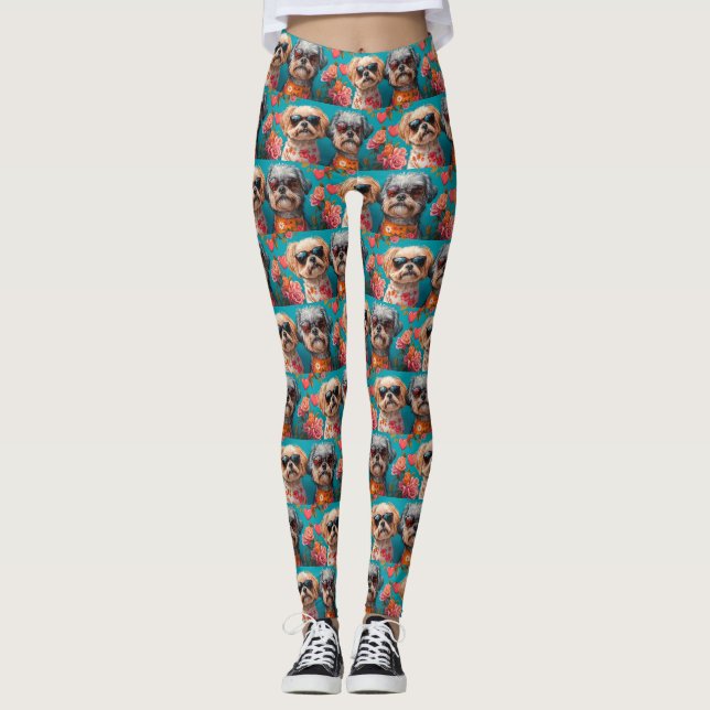 Malti Tzu med Heart Ro Valentine Day Leggings (Framsida)