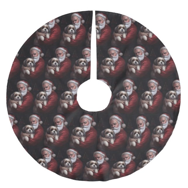 Malti Tzu med Jultomten julafton Julgransmatta Borstad Polyester (Framsidan)