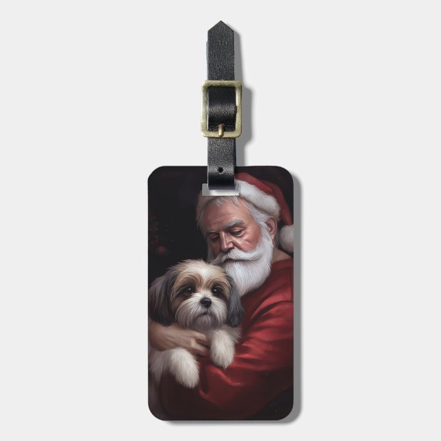 Malti Tzu med tomte festlig jul Bagagebricka (Vertikal Framsida)