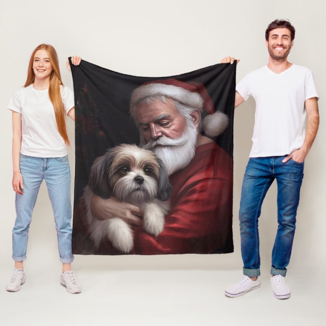 Malti Tzu med tomte festlig jul Fleecefilt (På plats)