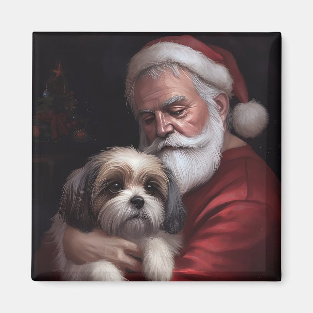Malti Tzu med tomte festlig jul Magnet (Framsidan)