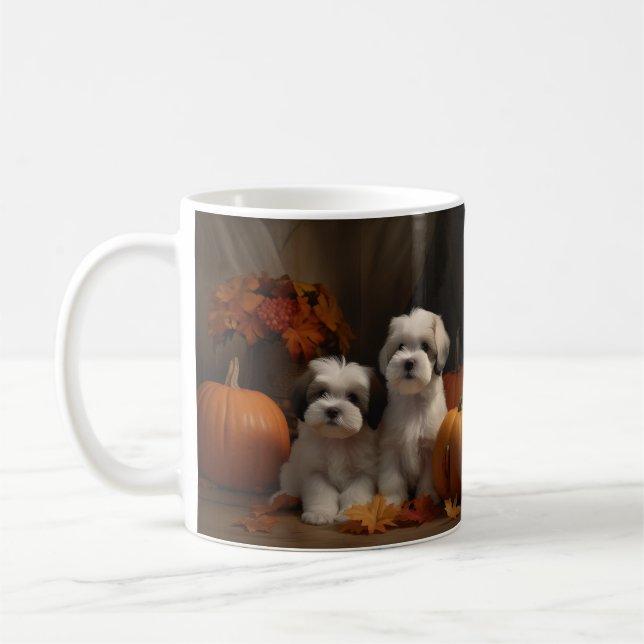 Malti tzu Puppy Autumn Delight Pumpkin Kaffemugg (Vänster)