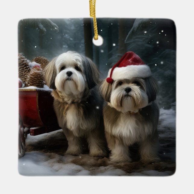 Malti tzu Snöig släde juldekoration  (Framsida)