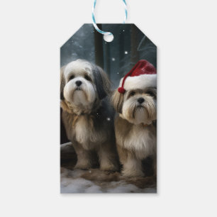 Malti tzu Snöslädjulsdekoration Presentetikett