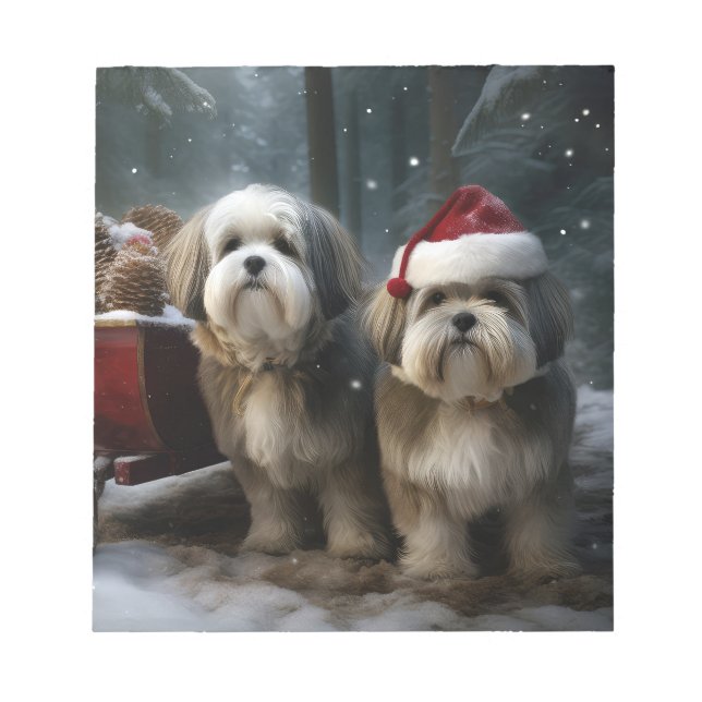 Malti tzu Snowy Sleigh-juldekretet Anteckningsblock (Framsida)