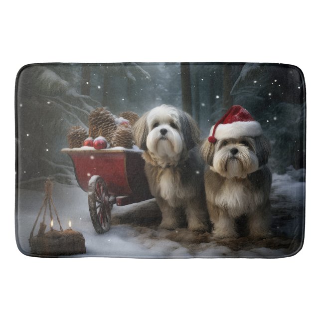Malti tzu Snowy Sleigh-juldekretet Badrumsmatta (Framsidan)