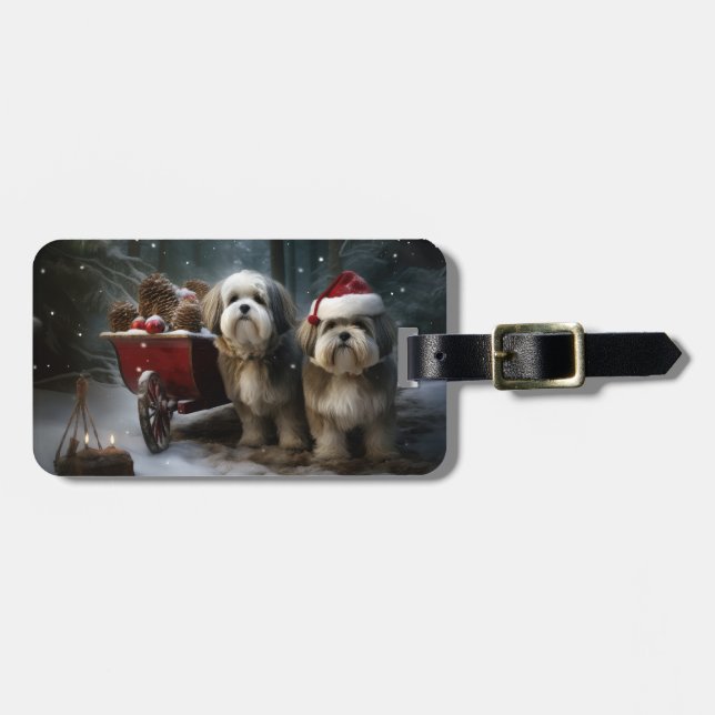 Malti tzu Snowy Sleigh-juldekretet Bagagebricka (Horisontell Framsida)