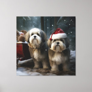 Malti tzu Snowy Sleigh-juldekretet Canvastryck