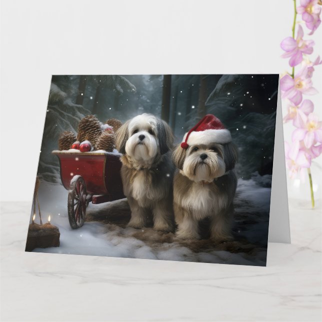 Malti tzu Snowy Sleigh-juldekretet Kort (Orkide)
