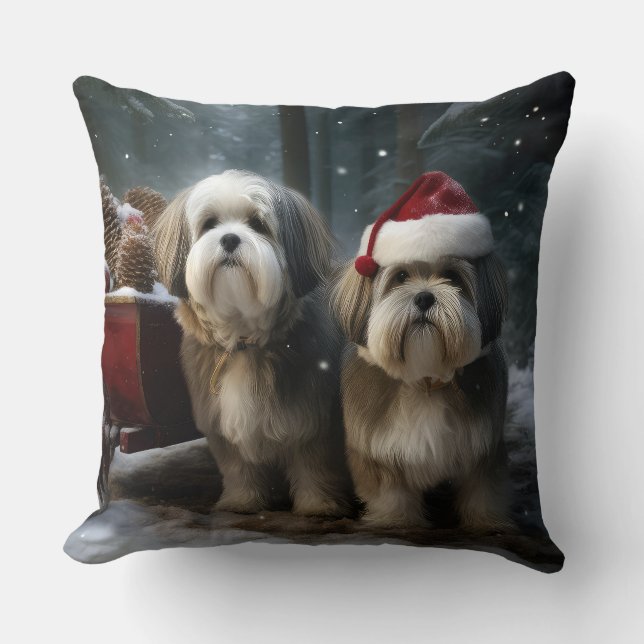 Malti tzu Snowy Sleigh-juldekretet Kudde (Framsida)